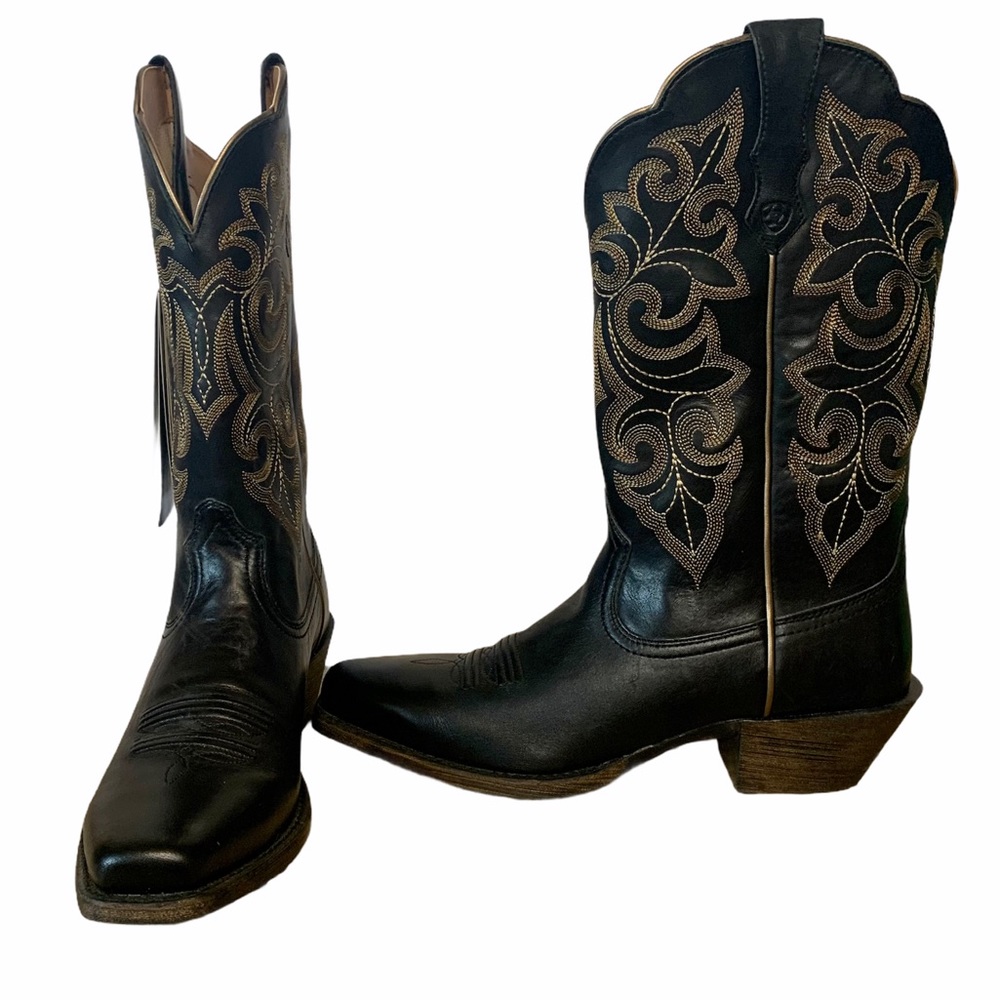Ariat Round Up Square Toe Black Western Boots NWT
